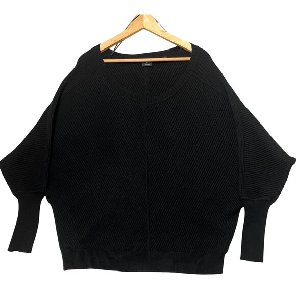 Devotion By Cyrus Women's Black Sweater L -Dolman Sleeves  V-neck Ribbed Goth - Picture 1 of 16